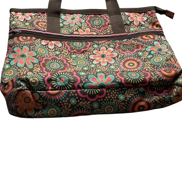 LG retro colors Floral Nylon Tote Bag With Zipper Closure zip inside and out‎ - Picture 9 of 9